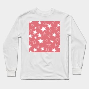 Holiday christmas watercolor white stars over pink watermelon background Long Sleeve T-Shirt